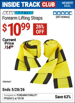 Harbor Freight Coupon HAUL-MASTER FOREARM LIFTING STRAPS Lot No. 56627 Valid: 12/31/69 - 5/28/26 - $10.99