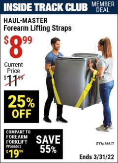 Harbor Freight ITC Coupon HAUL MASTER FOREARM LIFTING STRAPS Lot No. 56627 Expired: 3/31/22 - $8.99