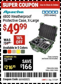 Harbor Freight Coupon APACHE 4800 WEATHERPOOF PROTECTIVE CASE (ALL COLORS) Lot No. 56863/56864/56865/56866/64250 Expired: 7/7/24 - $49.99