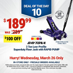Harbor Freight Coupon DAYTONA 3 TON LOW PROFILE SUPER DUTY FLOOR JACK WITH RAPID PUMP (ALL COLORS) Lot No. 63183/57589/57590 Expired: 3/26/25 - $189.99