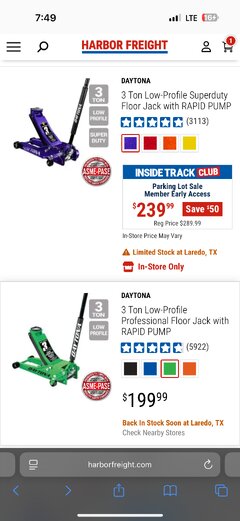 Harbor Freight Coupon DAYTONA 3 TON LOW PROFILE SUPER DUTY FLOOR JACK WITH RAPID PUMP (ALL COLORS) Lot No. 63183/57589/57590 Expired: 8/17/25 - $239.99