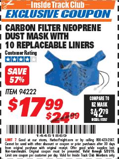 Harbor Freight ITC Coupon WESTERN SAFETY MULTI-PURPOSE DUST MASK WITH ACTIVATED CARBON FILTER Lot No. 94222 Expired: 5/31/18 - $17.99