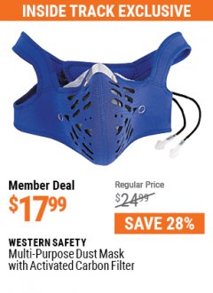 Harbor Freight ITC Coupon WESTERN SAFETY MULTI-PURPOSE DUST MASK WITH ACTIVATED CARBON FILTER Lot No. 94222 Expired: 5/31/21 - $17.99