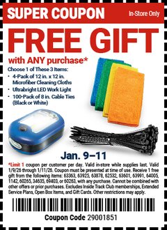 Harbor Freight Free Coupon 144 LUMEN ULTRA BRIGHT LED PORTABLE WORK LIGHT/FLASHLIGHT Lot No. 60566/62532/63601/63991/64005/63878 Valid: 1/9/26 -  1/11/26 - FWP