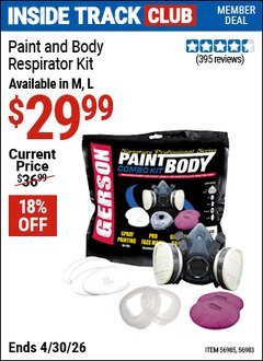 Harbor Freight ITC Coupon GERSON PAINT AND BODY RESPIRATOR KIT Lot No. 56983/56985 Valid Thru: 4/30/26 - $29.99