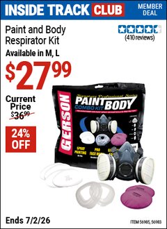 Harbor Freight Coupon GERSON PAINT AND BODY RESPIRATOR KIT Lot No. 56983/56985 Valid: 12/31/69 - 7/2/26 - $27.99