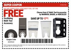 Harbor Freight FREE Coupon ANY WARRIOR, BAUER, HERCULES OSCILLATING MULTI-TOOL ACCESSORY Lot No. N/A Expired: 11/27/22 - FWP