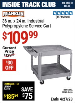 Harbor Freight ITC Coupon FRANKLIN 36 IN. X 24 IN., 2-SHELF UTILITY CART Lot No. 58323 Expired: 4/27/23 - $109.99