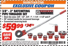 Harbor Freight ITC Coupon 3/8" -  2" RATCHETING PIPE THREADER SET Lot No. 62353 Expired: 8/31/18 - $59.99