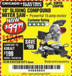Harbor Freight Coupon CHICAGO ELECTRIC 10" SLIDING COMPOUND MITER SAW Lot No. 56708/61972/61971 Expired: 6/15/19 - $99.99
