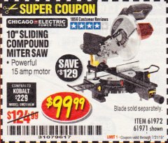 Harbor Freight Coupon CHICAGO ELECTRIC 10" SLIDING COMPOUND MITER SAW Lot No. 56708/61972/61971 Expired: 7/31/19 - $99.99