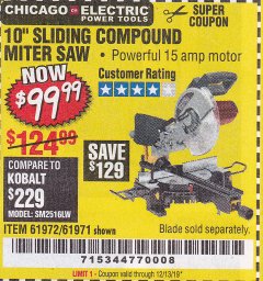 Harbor Freight Coupon CHICAGO ELECTRIC 10" SLIDING COMPOUND MITER SAW Lot No. 56708/61972/61971 Expired: 12/13/19 - $99.99