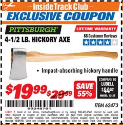 Harbor Freight ITC Coupon 4-1/2 LB. HICKORY AXE Lot No. 62473/98096 Expired: 12/31/18 - $19.99