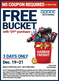 Harbor Freight FREE Coupon BUCKET Lot No. 56575 Expired: 12/21/25 - FWP