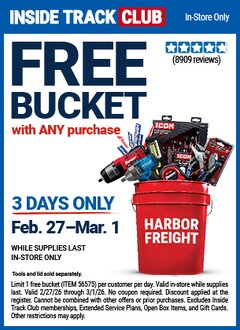 Harbor Freight FREE Coupon BUCKET Lot No. 56575 Expired: 3/1/26 - FWP
