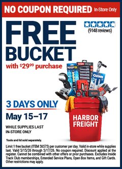 Harbor Freight FREE Coupon BUCKET Lot No. 56575 Expired: 5/17/26 - FWP