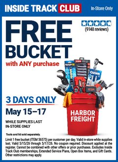 Harbor Freight FREE Coupon BUCKET Lot No. 56575 Expired: 5/17/26 - FWP