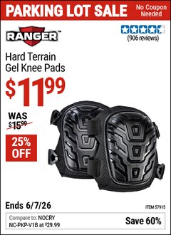 Harbor Freight Coupon RANGER HARD TERRAIN GEL KNEE PADS Lot No. 57915 EXPIRES: 6/7/26 - $11.99