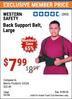 Harbor Freight ITC Coupon BACK SUPPORT BELTS Lot No. 94103/94104/94105/94106 Expired: 9/30/20 - $7.99