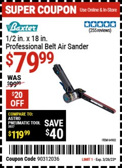 Harbor Freight Coupon BAXTER Lot No. 64932 Expired: 3/26/23 - $79.99