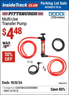 Harbor Freight ITC Coupon PITTSBURGH MULTI-USE TRANSFER PUMP Lot No. 61364/63591/63144 Expired: 10/8/26 - $4.48