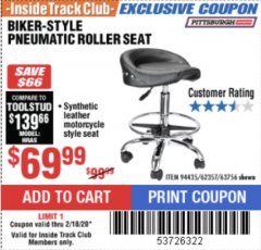Harbor Freight ITC Coupon BIKER-STYLE PNEUMATIC ROLLER SEAT Lot No. 62357/94435 Expired: 2/18/20 - $69.99