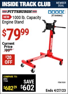 Harbor Freight ITC Coupon 1000LB CAPACITY ENGINE STAND Lot No. 59201 Expired: 4/27/23 - $79.99