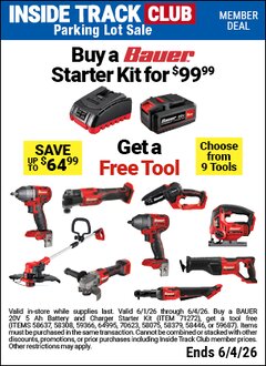 Harbor Freight Free Coupon BAUER 20V BRUSHLESS CORDLESS 3/8 IN., 3 SPEED IMPACT WRENCH - TOOL ONLY Lot No. 58446 Valid Thru: 6/4/26 - FWP