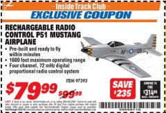Harbor Freight ITC Coupon RADIO CONTROLLED P51 MUSTANG AIRPLANE Lot No. 97393 Expired: 12/31/18 - $79.99