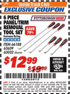 Harbor Freight ITC Coupon 6 PIECE PANEL/TRIM REMOVAL TOOL SET Lot No. 66188 Expired: 7/31/18 - $12.99