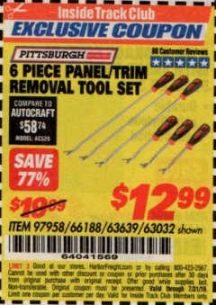 Harbor Freight ITC Coupon 6 PIECE PANEL/TRIM REMOVAL TOOL SET Lot No. 66188 Expired: 7/31/19 - $12.99