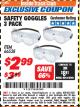 Harbor Freight ITC Coupon SAFETY GOGGLES PACK OF 3 Lot No. 94027 Expired: 3/31/18 - $2.99