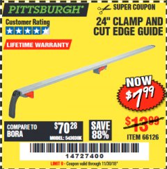 Harbor Freight Coupon 24" CLAMP AND CUT EDGE GUIDE Lot No. 66126 Expired: 11/30/18 - $7.99