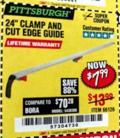 Harbor Freight Coupon 24" CLAMP AND CUT EDGE GUIDE Lot No. 66126 Expired: 9/21/19 - $7.99