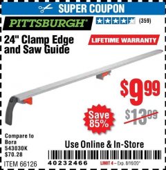 Harbor Freight Coupon 24" CLAMP AND CUT EDGE GUIDE Lot No. 66126 Expired: 8/16/20 - $9.99