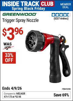Harbor Freight ITC Coupon GREENWOOD TRIGGER SPRAY NOZZLE Lot No. 92398 Expired: 4/9/26 - $3.96