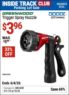 Harbor Freight ITC Coupon GREENWOOD TRIGGER SPRAY NOZZLE Lot No. 92398 Expired: 6/4/26 - $3.96