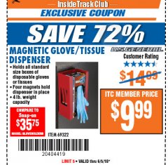 Harbor Freight ITC Coupon MAGNETIC GLOVE/TISSUE DISPENSER Lot No. 69322/66501 Expired: 6/5/18 - $9.99
