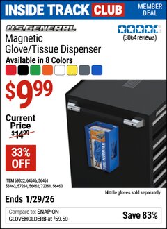 Harbor Freight ITC Coupon U.S. General Magnetic Glove/tissue dispenser Lot No. 64646/57284/56460/56461/56462/56463/69322/72361 Valid Thru: 1/29/26 - $9.99