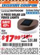 Harbor Freight ITC Coupon 4 PIECE SOLAR LED FENCE LIGHTS Lot No. 67729 Expired: 7/31/17 - $17.99