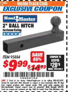Harbor Freight ITC Coupon 2" BALL HITCH Lot No. 95884 Expired: 5/31/18 - $9.99