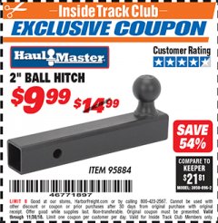 Harbor Freight ITC Coupon 2" BALL HITCH Lot No. 95884 Expired: 11/30/18 - $9.99