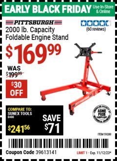 Harbor Freight Coupon 2000 LB. CAPACITY FOLDABLE ENGINE STAND Lot No. 59200 Expired: 11/12/23 - $169.99