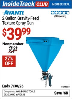 Harbor Freight ITC Coupon AVANTI 2 GALLON GRAVITY-FEED TEXTURE SPRAY GUN Lot No. 58614 Valid Thru: 7/30/26 - $39.99
