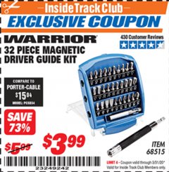 Harbor Freight ITC Coupon 32 PIECE MAGNETIC DRIVER GUIDE KIT Lot No. 68515 Expired: 3/31/20 - $3.99