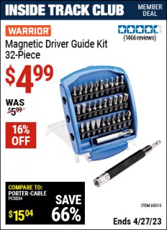 Harbor Freight ITC Coupon 32 PIECE MAGNETIC DRIVER GUIDE KIT Lot No. 68515 Expired: 4/27/23 - $4.99