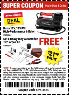 Harbor Freight FREE Coupon MADDOX HEAVY DUTY AUTOMOTIVE TIRE REPAIR KIT  Lot No. 58593 Expired: 6/23/24 - FWP
