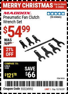 Harbor Freight Coupon MADDOX PNEUMATIC FAN CLUTCH WRENCH SET Lot No. 58526 Expired: 12/10/23 - $54.99