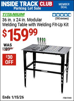 Harbor Freight ITC Coupon TITANIUM 36 IN. X 24 IN. MODULAR WELDING TABLE WITH WELDING FIT-UP KIT Lot No. 59403 Expired: 1/15/26 - $159.99