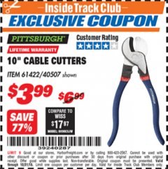 Harbor Freight ITC Coupon 10" CABLE CUTTER Lot No. 61422/40507 Expired: 10/31/18 - $3.99